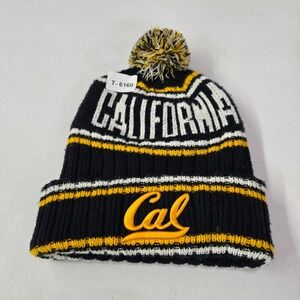 California Golden Bears Men Hat‎ One Size Black Striped Beanie Logo Pom Pom